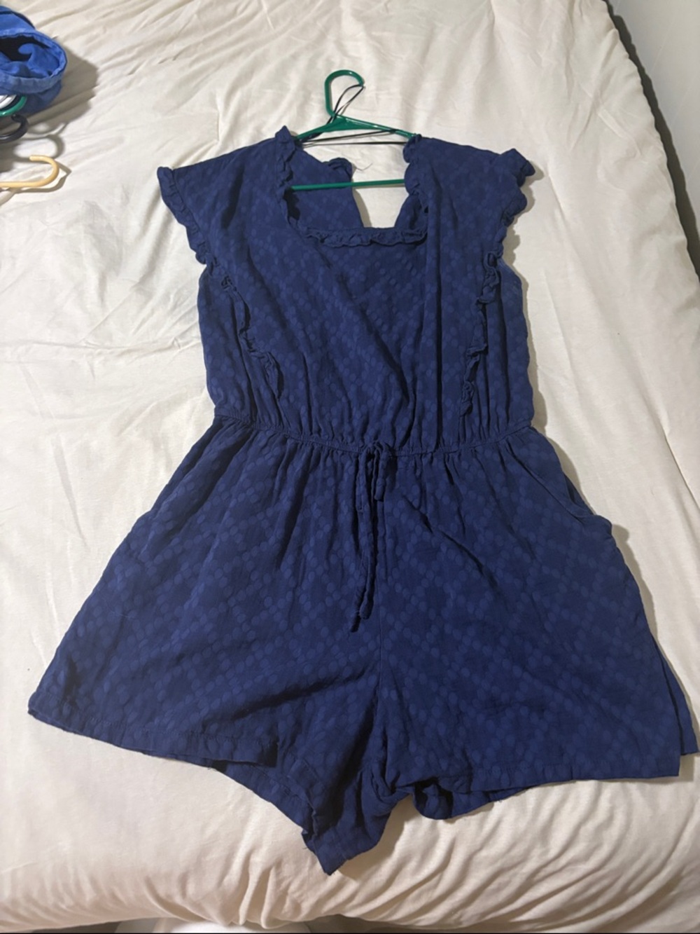 Mossimo Supply Co. Navy Blue Textured Drawstring Romper